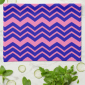 Linge De Cuisine Motif chevron zigzag rose bleu (Plié)