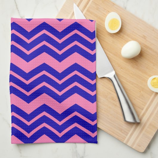 Linge De Cuisine Motif chevron zigzag rose bleu (Quart Plié)
