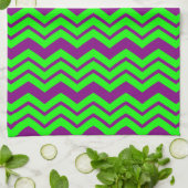 Linge De Cuisine Motif chevron zigzag vert violet (Plié)