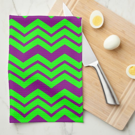Linge De Cuisine Motif chevron zigzag vert violet (Quart Plié)