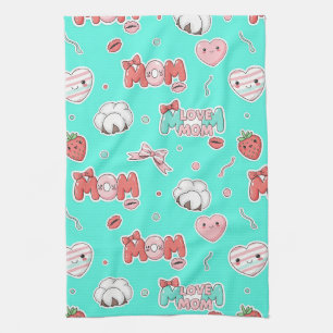 Linge De Cuisine Motif chic Pop Art MAMAN Amour Turquoise