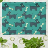 Linge De Cuisine Motif chien mignon avec os sur Arrière - plan vert (Plié)