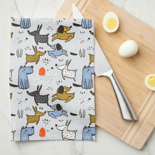 Linge De Cuisine Motif chien mignon Doodle (Quart Plié)