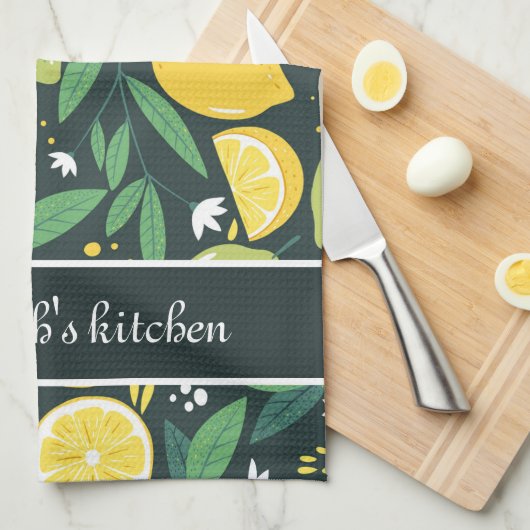 Linge De Cuisine Motif citron vert noir (Quart Plié)