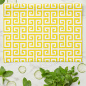 Linge De Cuisine Motif clé grec jaune doré (Plié)