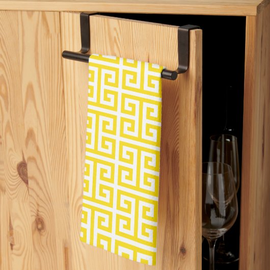 Linge De Cuisine Motif clé grec jaune doré (Pliage en tiers)