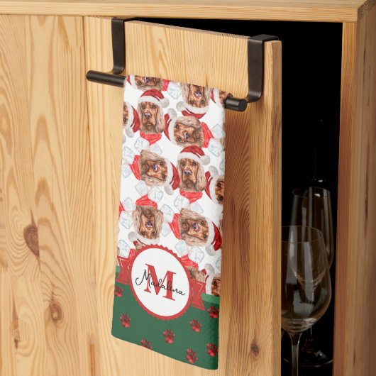 Linge De Cuisine Motif Cocker Spaniel Monogramme Chien de Noël (Pliage en tiers)