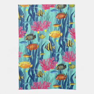 Linge De Cuisine Motif coloré de la vie marine côtière (4)