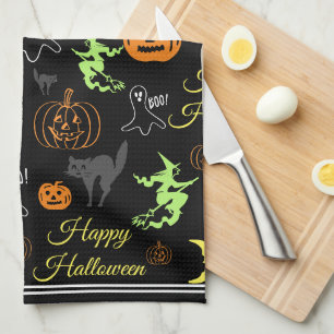 Linge De Cuisine Motif Coloré Joyeux Halloween Noir