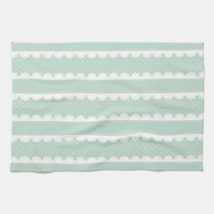 Linge De Cuisine Motif Contemporary Mint White Lace Stripes