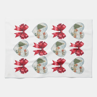 Linge De Cuisine Motif Coquette de Noël Cœurs et Rubans