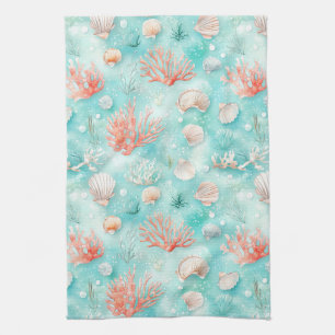 Linge De Cuisine Motif Coquillages et Vagues Océaniques (2)