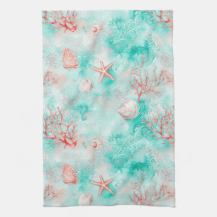 Linge De Cuisine Motif Coquillages et Vagues Océaniques (9)