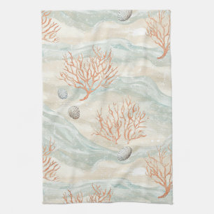 Linge De Cuisine Motif corail côtier à l'aquarelle Boho Luxe (3)