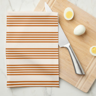 Linge De Cuisine Motif couleur orange brun et beige cinq rayures