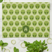 Linge De Cuisine Motif d'alien vert mignon monogramme (Plié)