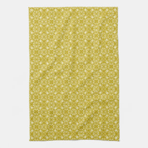 Linge De Cuisine Motif damas médiéval, or moutarde