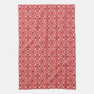 Linge De Cuisine Motif damas médiéval, rouge et blanc