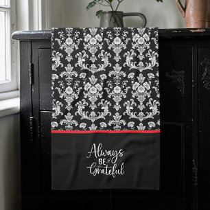 Linge De Cuisine Motif Damassé Noir et Blanc Victorien