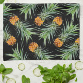 Linge De Cuisine Motif d'ananas tropical sur noir (Plié)