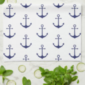 Linge De Cuisine Motif d'ancrage blanc bleu marine (Plié)