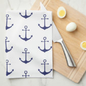 Linge De Cuisine Motif d'ancrage blanc bleu marine (Quart Plié)