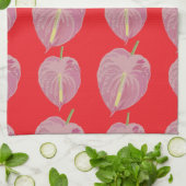 Linge De Cuisine motif d'anthurium rose (Plié)