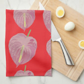 Linge De Cuisine motif d'anthurium rose (Quart Plié)