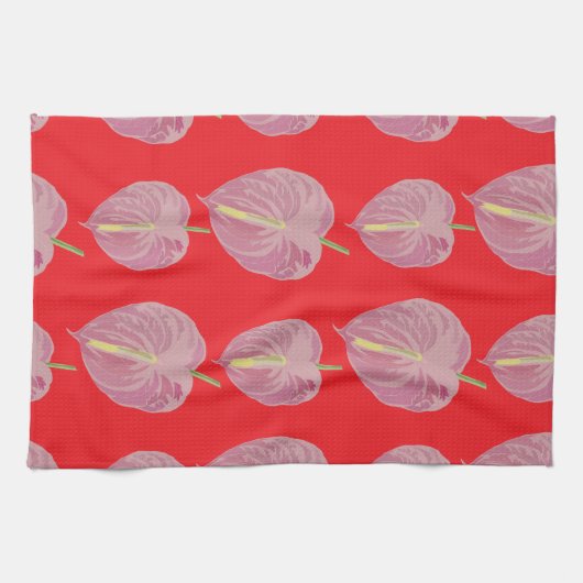 Linge De Cuisine motif d'anthurium rose (Horizontal)