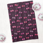 Linge De Cuisine Motif d'aquarelle cerise noire<br><div class="desc">Sucrée et délicieuse cerise rose motif sur un arrière - plan de cerise noire foncée. Art original de Nic Squirrell</div>