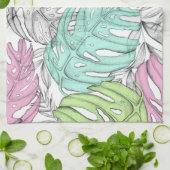 Linge De Cuisine Motif d'aquarelle en feuille de monstère pastel tr (Plié)