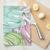 Linge De Cuisine Motif d'aquarelle en feuille de monstère pastel tr (Quart Plié)