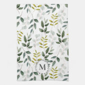 Linge De Cuisine Motif d'aquarelle Feuille vert monogramme (Vertical)