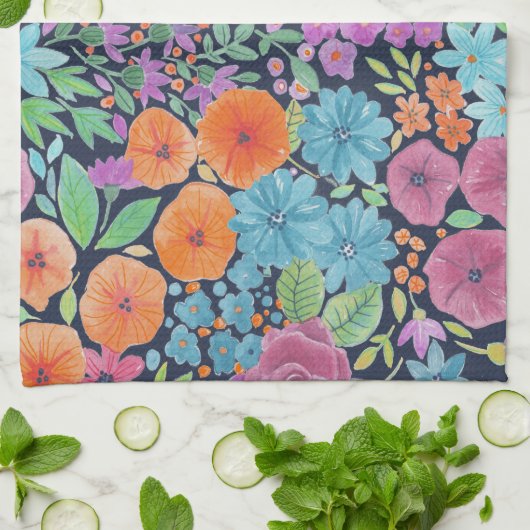 Linge De Cuisine Motif d'aquarelle florale (Plié)