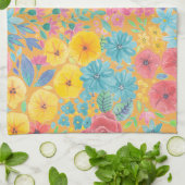 Linge De Cuisine Motif d'aquarelle florale en jaune (Plié)