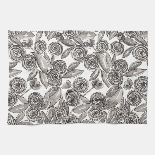 Linge De Cuisine Motif d'aquarelle moderne noir blanc (Horizontal)