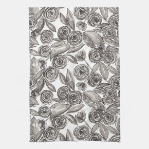 Linge De Cuisine Motif d'aquarelle moderne noir blanc