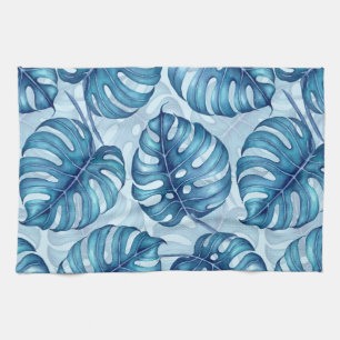 Linge De Cuisine Motif d'aquarelle Monstera bleu