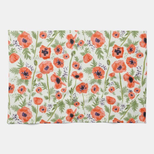 Linge De Cuisine Motif d'aquarelle orange rouge pavot (Horizontal)