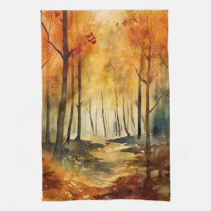 Linge De Cuisine Motif d'arbre aquarelle de forêt automnale rustiqu
