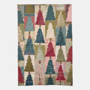 Linge De Cuisine Motif d'arbre de Noël en patchwork festif (3)