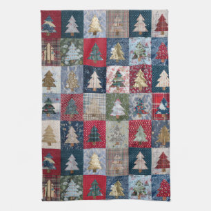 Linge De Cuisine Motif d'arbre de Noël en patchwork festif (4)
