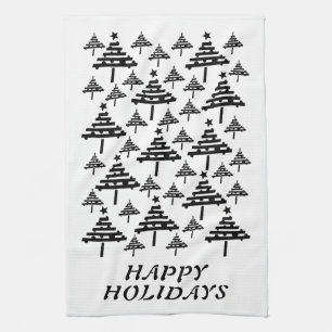 Linge De Cuisine Motif d'arbre de Noël noir et blanc moderne