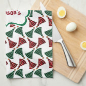 Linge De Cuisine Motif d'arbre de Noël vert foncé et rouge (Quart Plié)