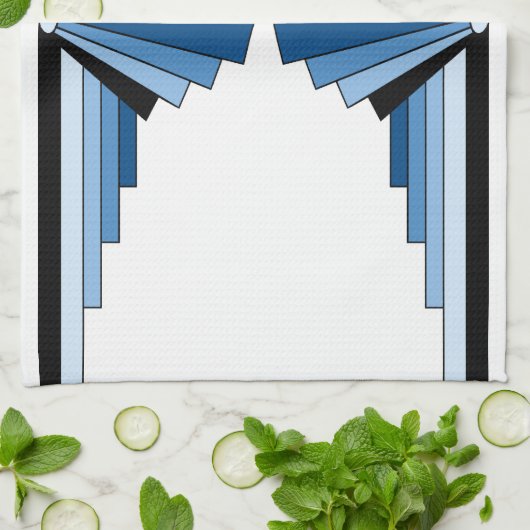 Linge De Cuisine Motif d'art déco dans les bleus (Plié)