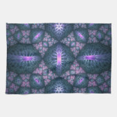 Linge De Cuisine motif d'art fractal 3D Turquoise violet rose (Horizontal)