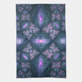 Linge De Cuisine motif d'art fractal 3D Turquoise violet rose (Vertical)