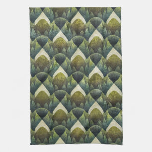 Linge De Cuisine Motif d'art géométrique vert olive rétro