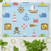 Linge De Cuisine Motif d'art maritime Pixel (Plié)