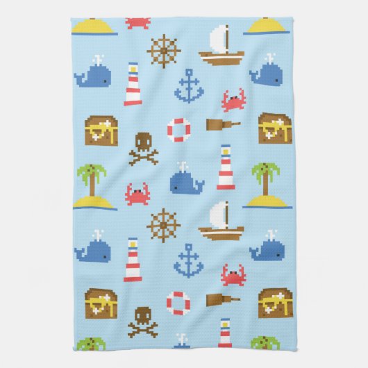 Linge De Cuisine Motif d'art maritime Pixel (Vertical)